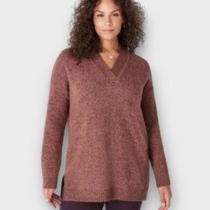 J. Jill Cotton Blend Long Sleeve V-Neck Pullover Mauve Tight Knit Sweater